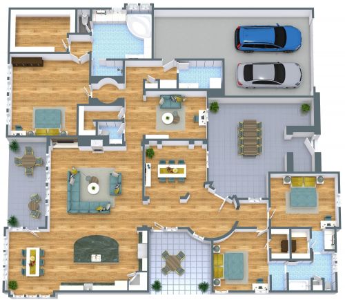 3 Bedroom Floor Plan With Several Outdoor Areas