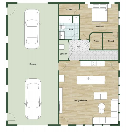 Large Garage Apartment Plan With Two Doors