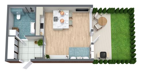 Stylish Studio Apartment Plan With Private Garden