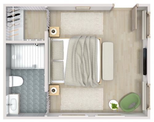 Neutral Color Hotel Room Floor Plan