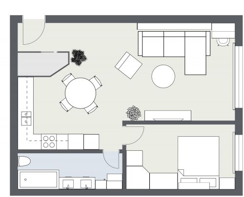 1 Bedroom Floor Plan With Narrow Bathroom