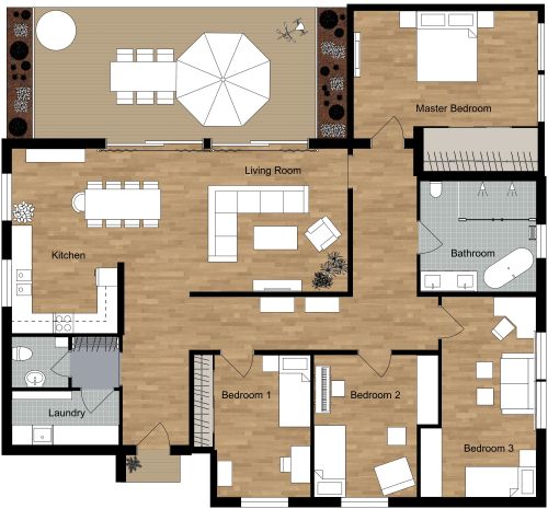 4 Bedroom Floor Plan With Patio