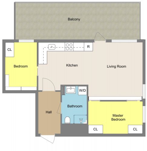 2 Bedroom Floor Plan With Large Balcony