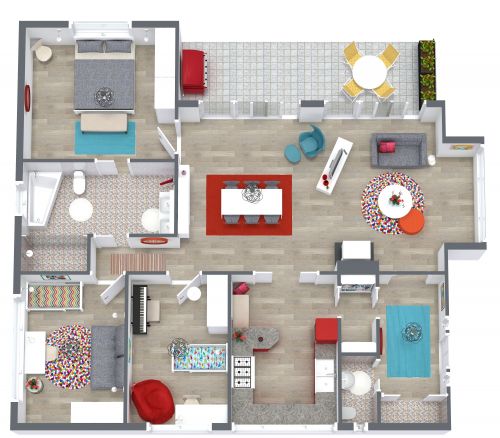 Quirky and Colorful 3 Bedroom Floor Plan 