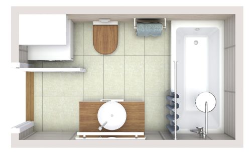 Rectangular Bathroom Layout With Washer and Dryer