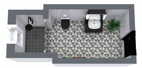 Narrow 3/4 Industrial Style Bathroom