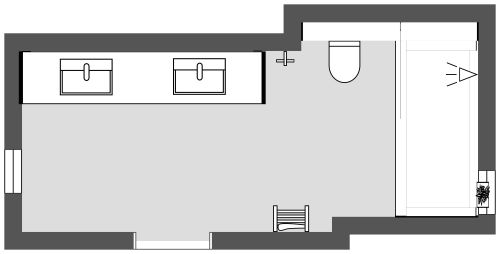 Narrow Bathroom Floor Plan in Scandinavian Style