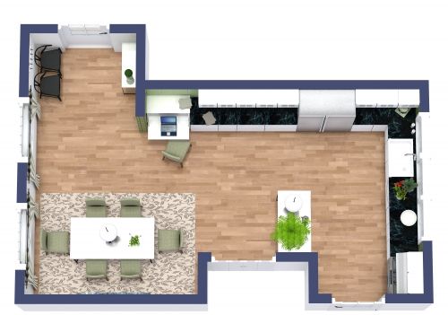 L-Shaped Kitchen Floor Plan With Dining Area