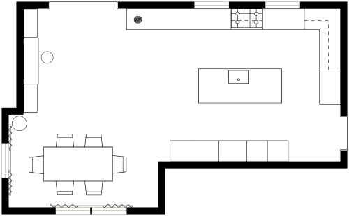 Spacious L-Shaped Kitchen Plan With Island