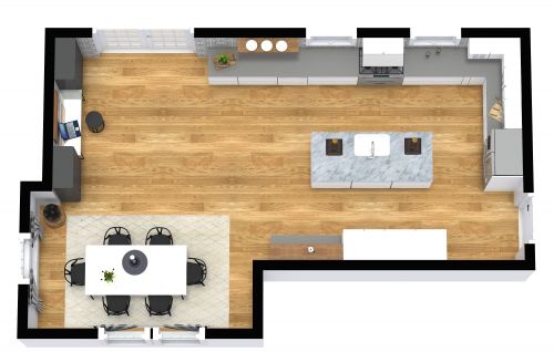 Spacious L-Shaped Kitchen Plan With Island
