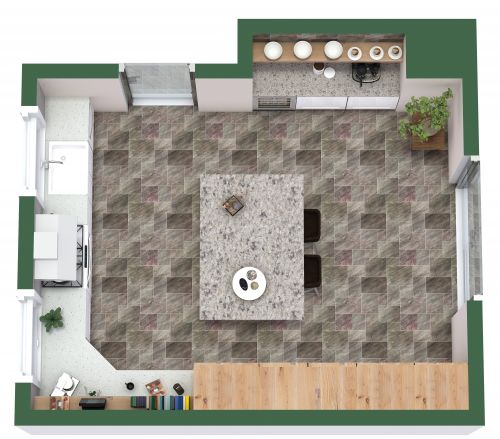 Elegant Chic Kitchen Floor Plan With Island