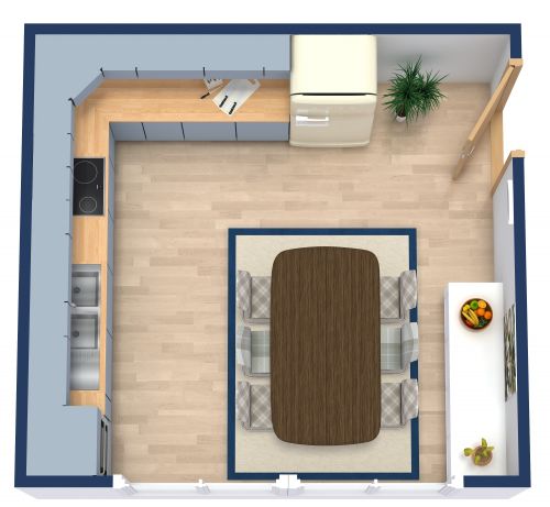 L-Shaped Kitchen Floor Plan With Dining Table