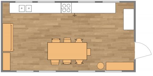 Single Wall Kitchen Layout With A Lot of Windows