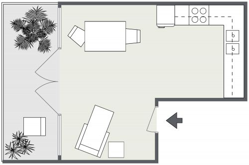 L-Shaped Kitchen Floor Plan With Balcony
