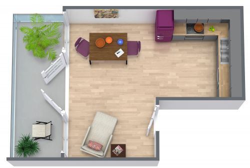 L-Shaped Kitchen Floor Plan With Balcony