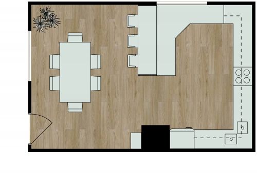Peninsula Kitchen Floor Plan With Delicate Dining Space