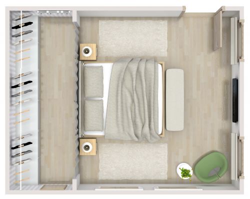 Master Bedroom Layout With Neutral Color Scheme