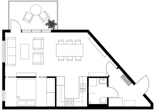 Geometric Angle 1 Bedroom Floor Plan