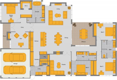 Lively Floor Plan Layout With Patio and 2 Car Garage