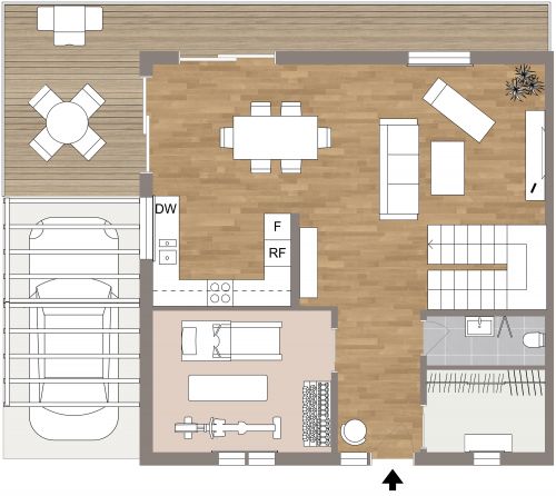 Masculine Style Floor Plan With Large Terrace