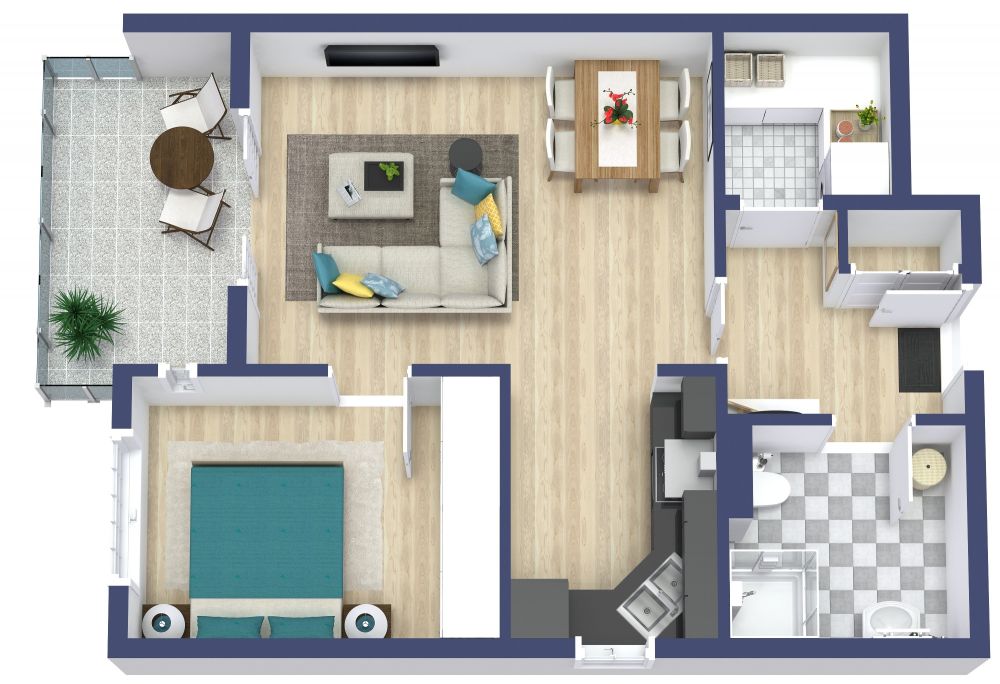 1 Bedroom Apartment Plan Examples 3D