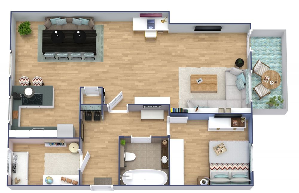 2 Bedroom Apartment Plan Examples 3D