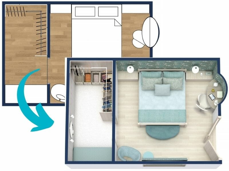 2D floor plan and 3D floor plan bedroom