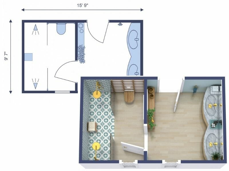 2D and 3D bathroom floor plan