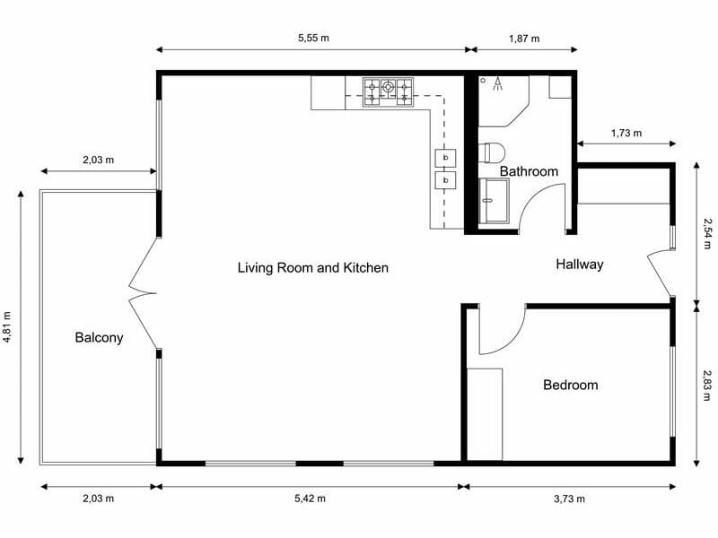 2D Floor Plan Black and White With Measurements