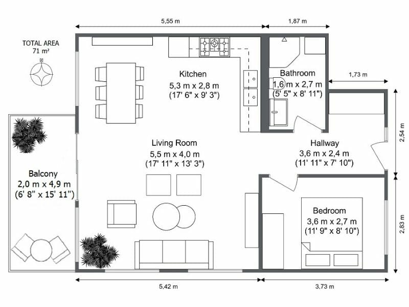 2d floor plan with dimensions black and white