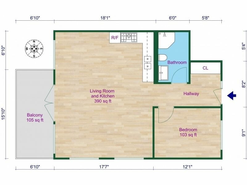 2D Floor Plan With Measurements And Wood Floors