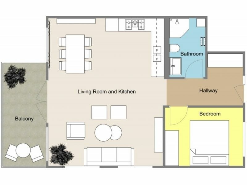 2D floor plan with room color