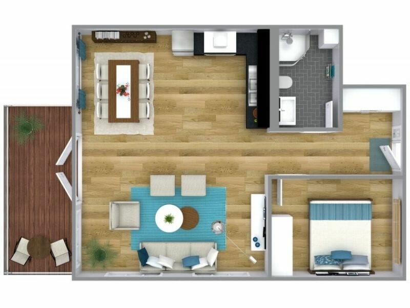 3D Floor Plan With Top View and Materials