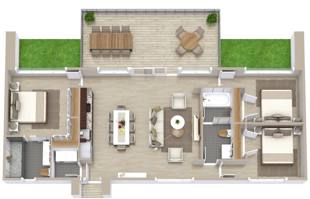 3 Bedroom Apartment Plan Examples 3D