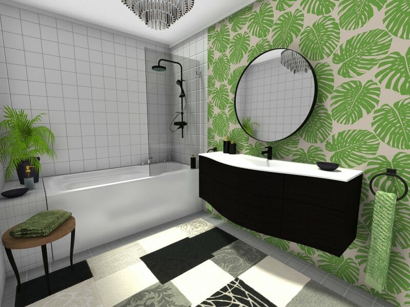 White bathroom update 3D Photo Monstera Wall