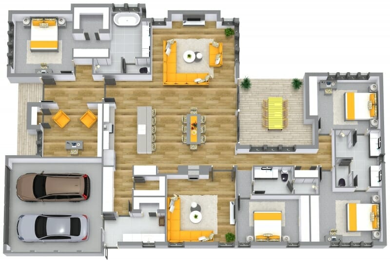 Yellow 3D floor plan