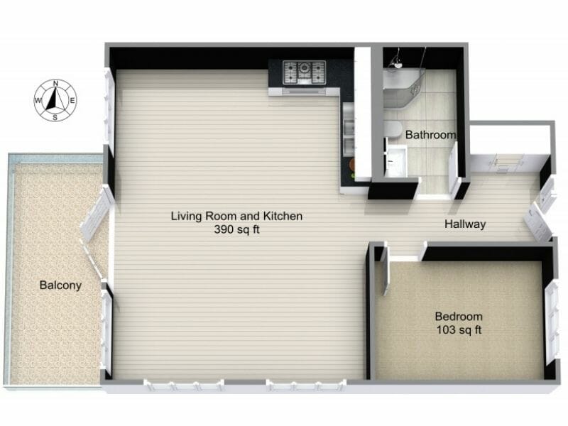 3D Floor Plan With Labels Room Name Compass