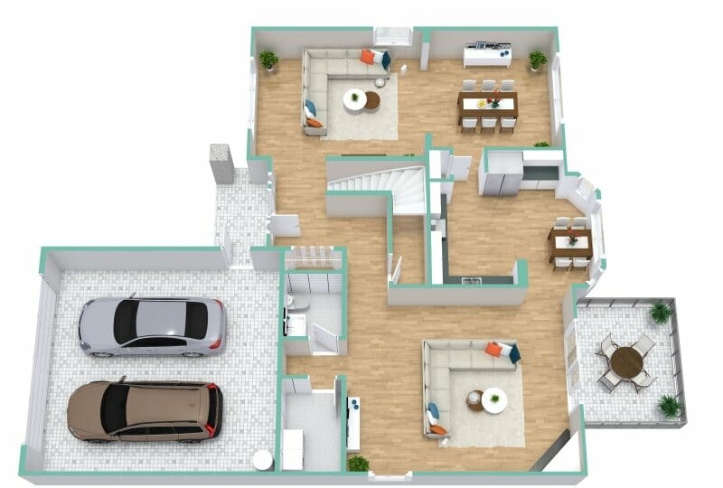 3D floor plan with green branding profile