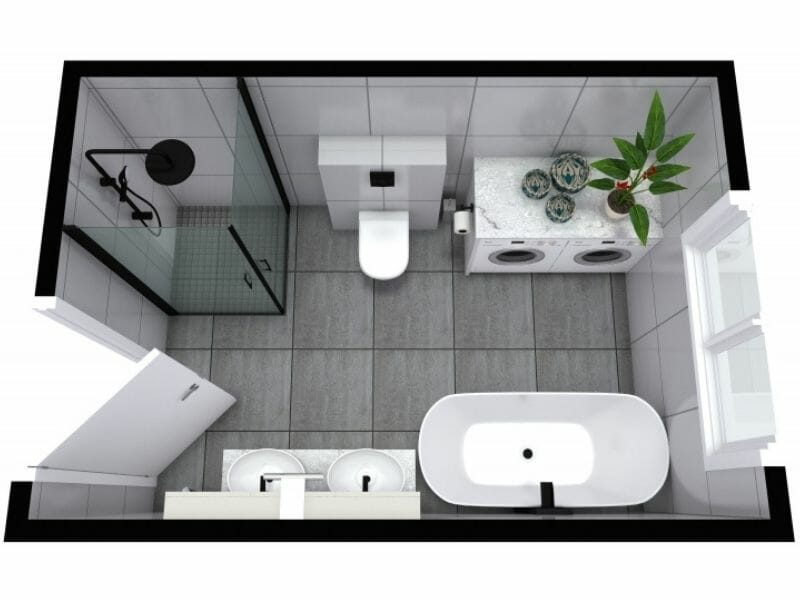 Bathroom 3D Floor Plan Rectangular With Black Shower