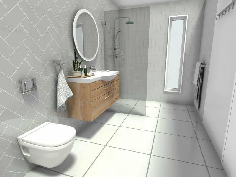Bathroom design with mixed tiles