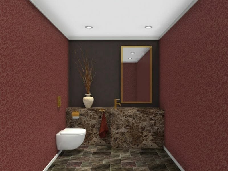 Wallpaper bathroom remodel idea red
