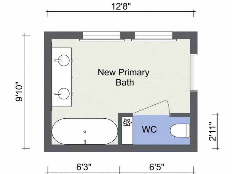 Bathroom With Separate Toilet 2D Floor Plan