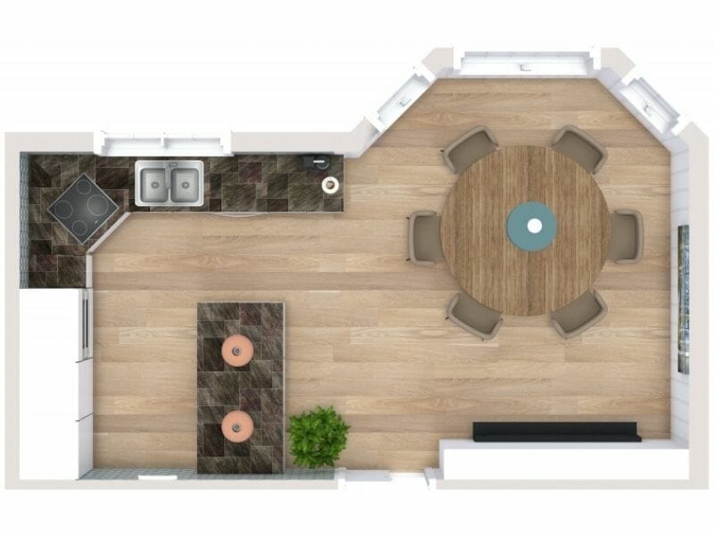 Beautiful Rustic Kitchen Floor Plan With Bay Window