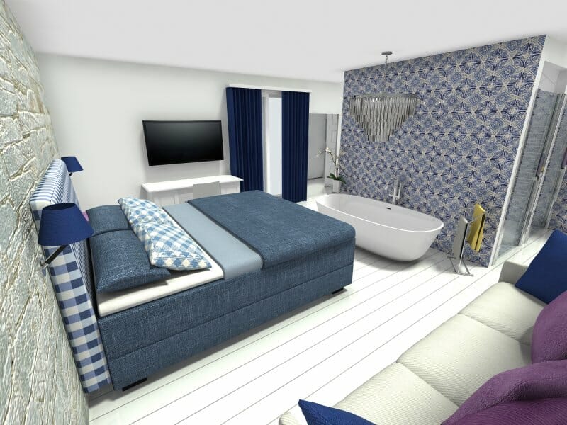 Bedroom layout lighting blue 3D Photo