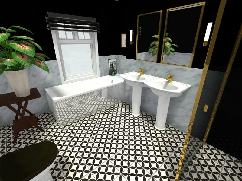 Black and white eclectic bathroom