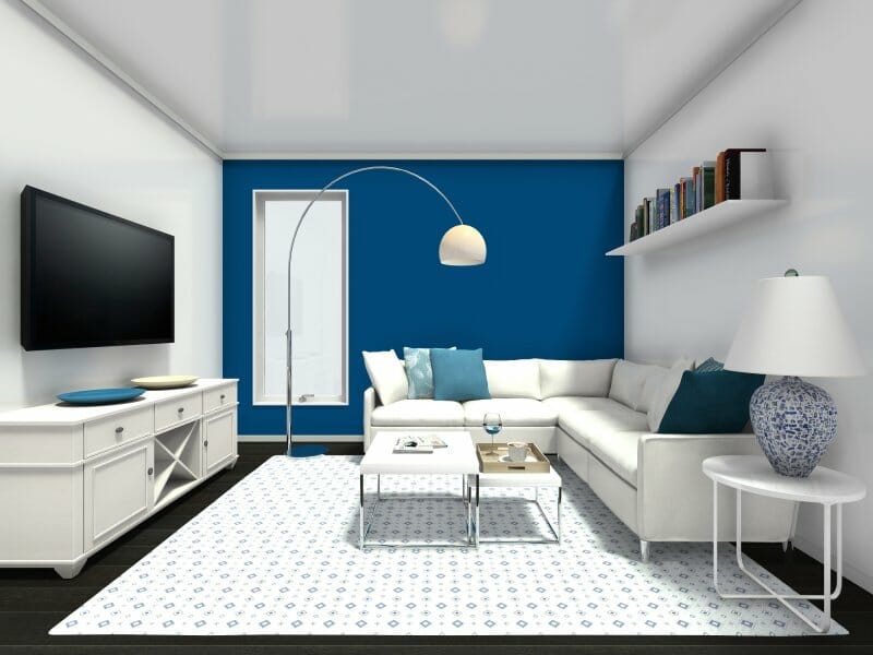 Living room with blue accent wall