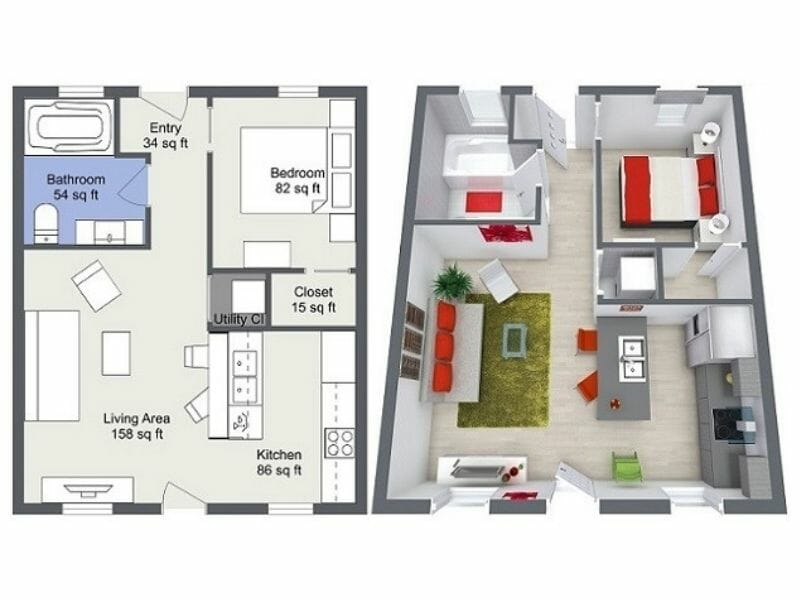 blue sketch custom 3D floor plans for real estate