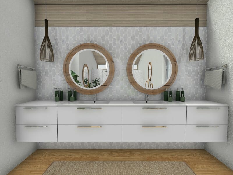 Boho-chic bathroom with double vanity