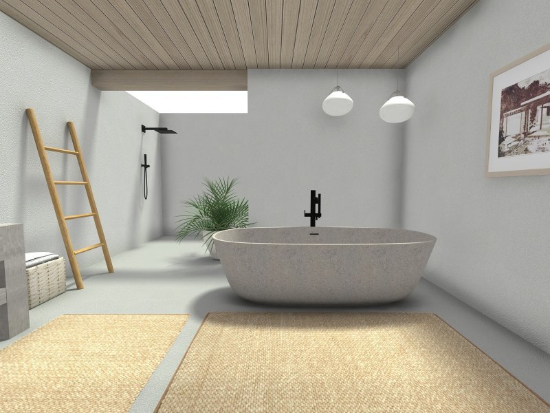 Boho bathroom style with neutral color scheme