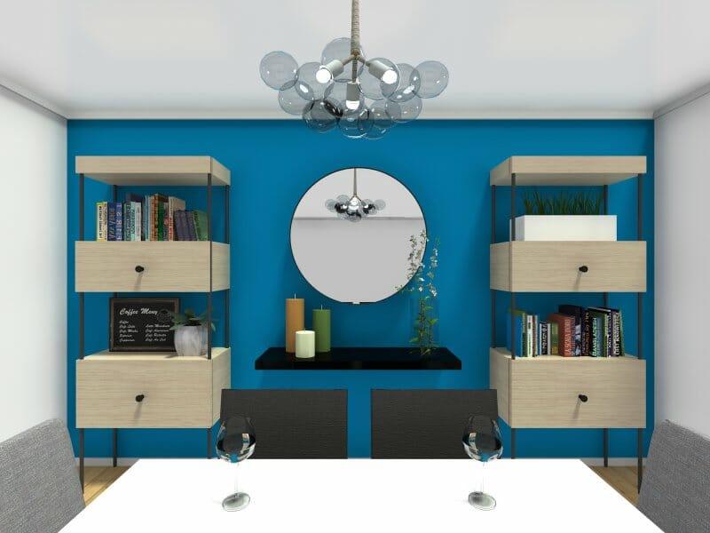 Dining room with blue accent walls